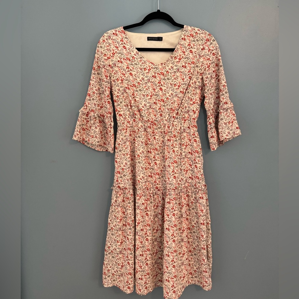 Mikarose Red Floral Long Sleeve Dress